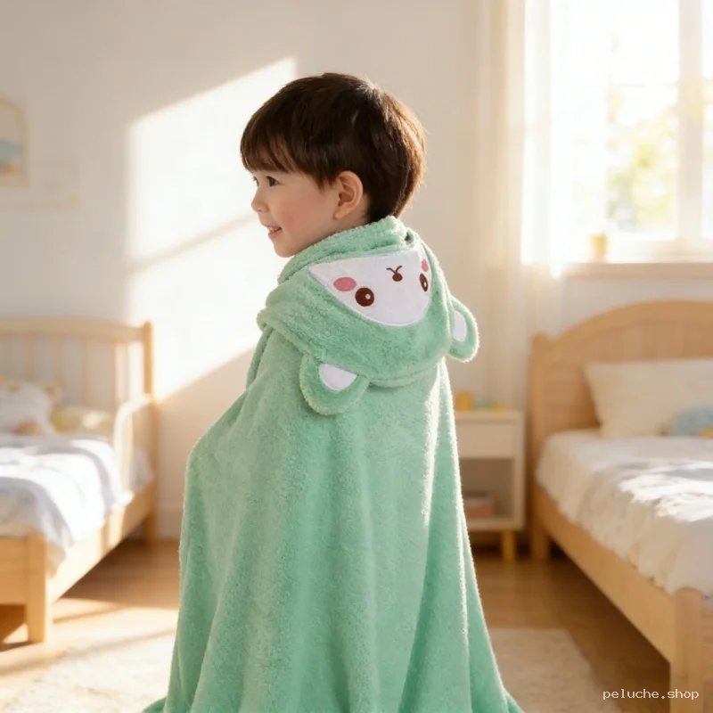 Poncho de Bain Enfant Capuche Mouton Vert – Douceur Garantie