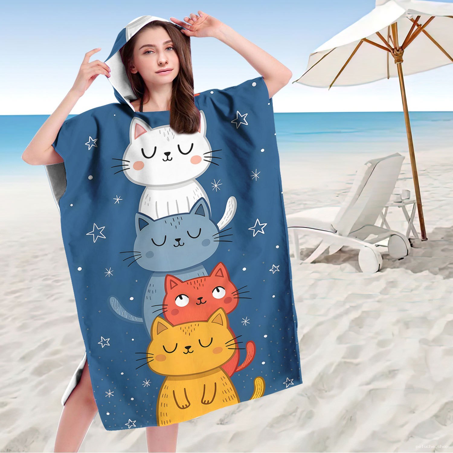 Poncho Serviette Capuche Chats Mignons | Plage et Piscine