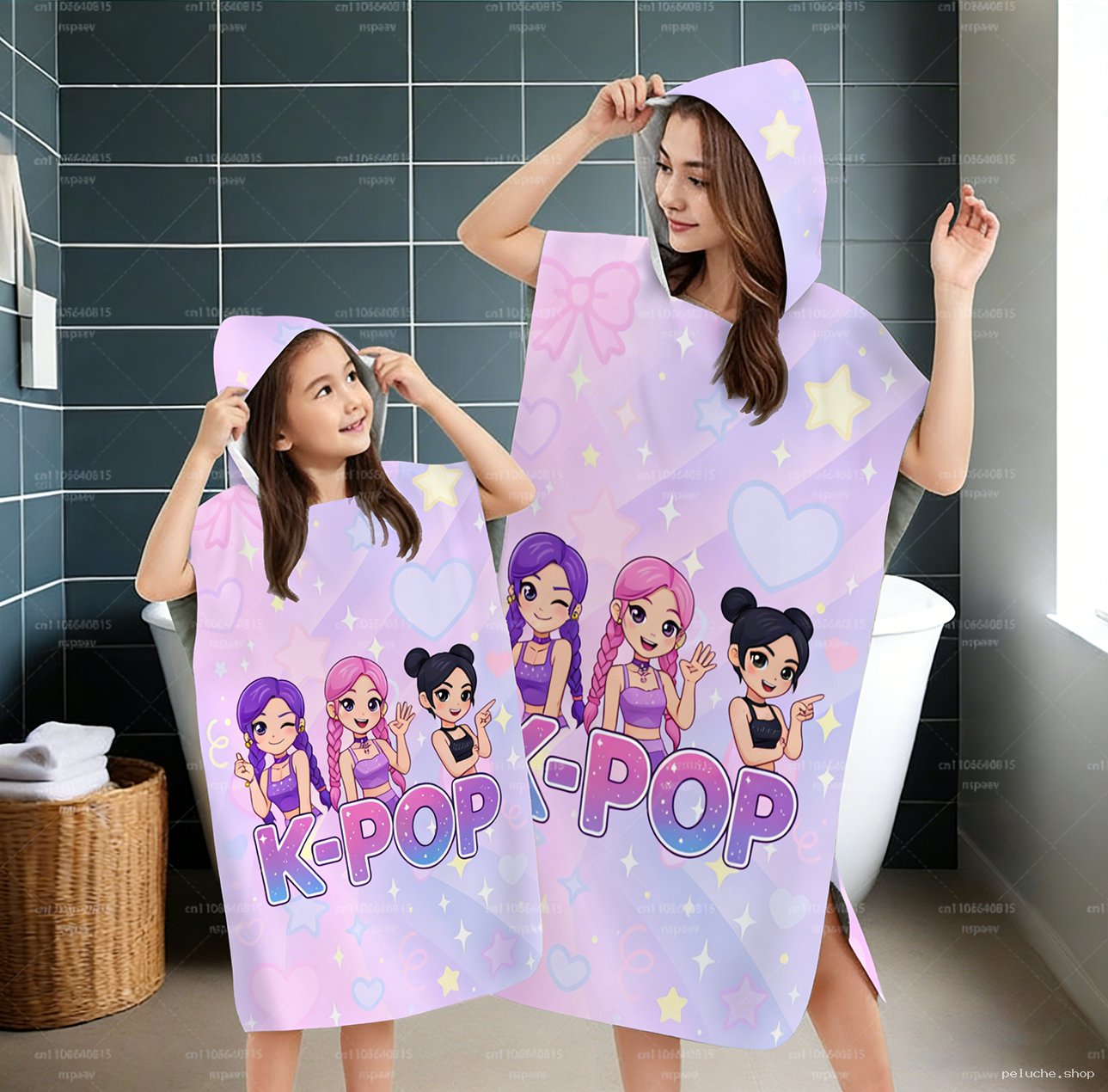 Poncho de Bain K-Pop Mère Enfant | Serviette Capuche Absorbante