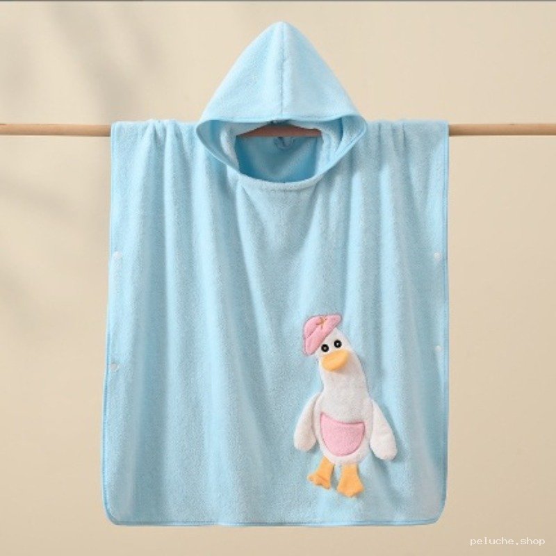 Poncho de Bain Bébé Canard Bleu à Capuche Doux & Absorbant