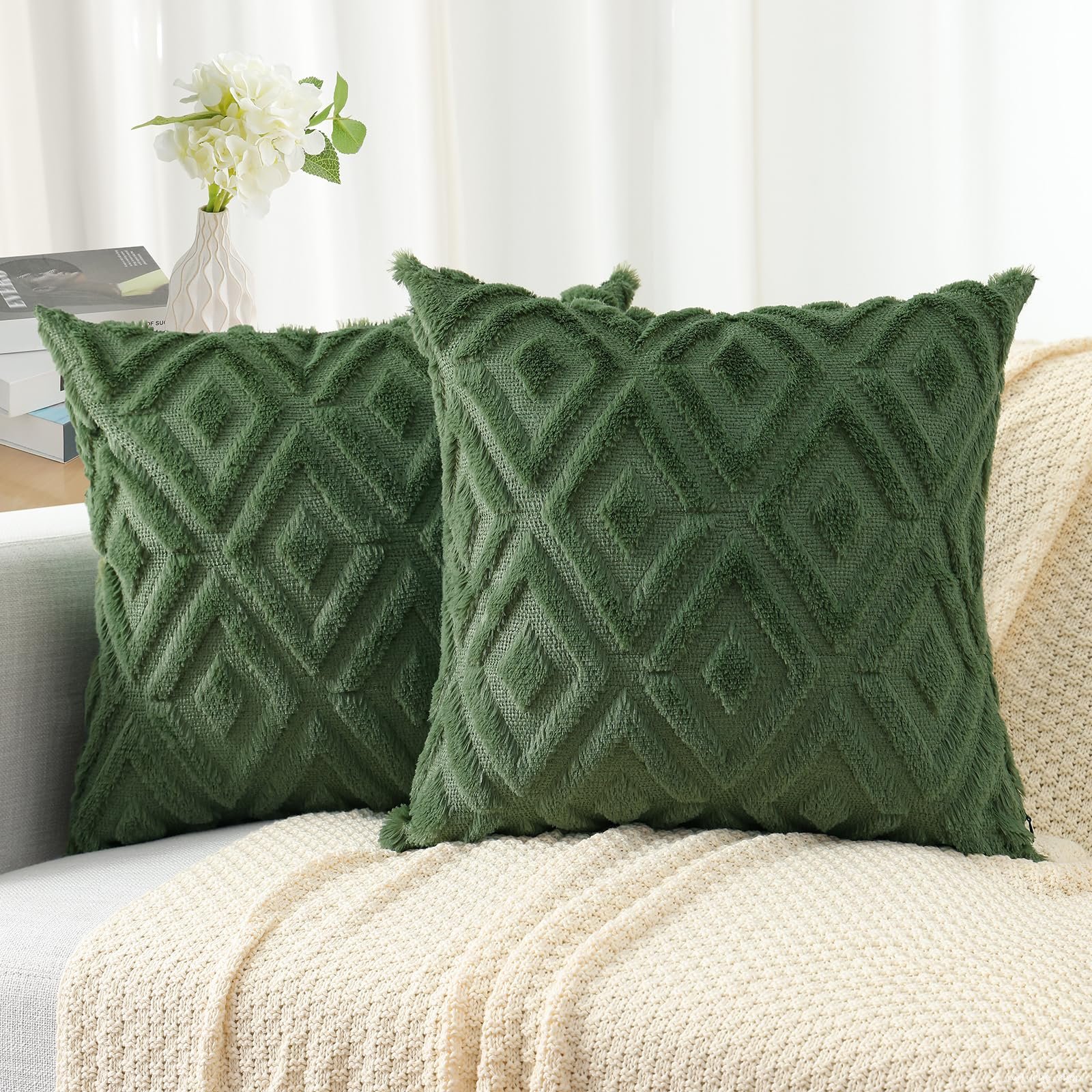 Coussins Verts Doux Géométriques - Housse Déco Salon Confort