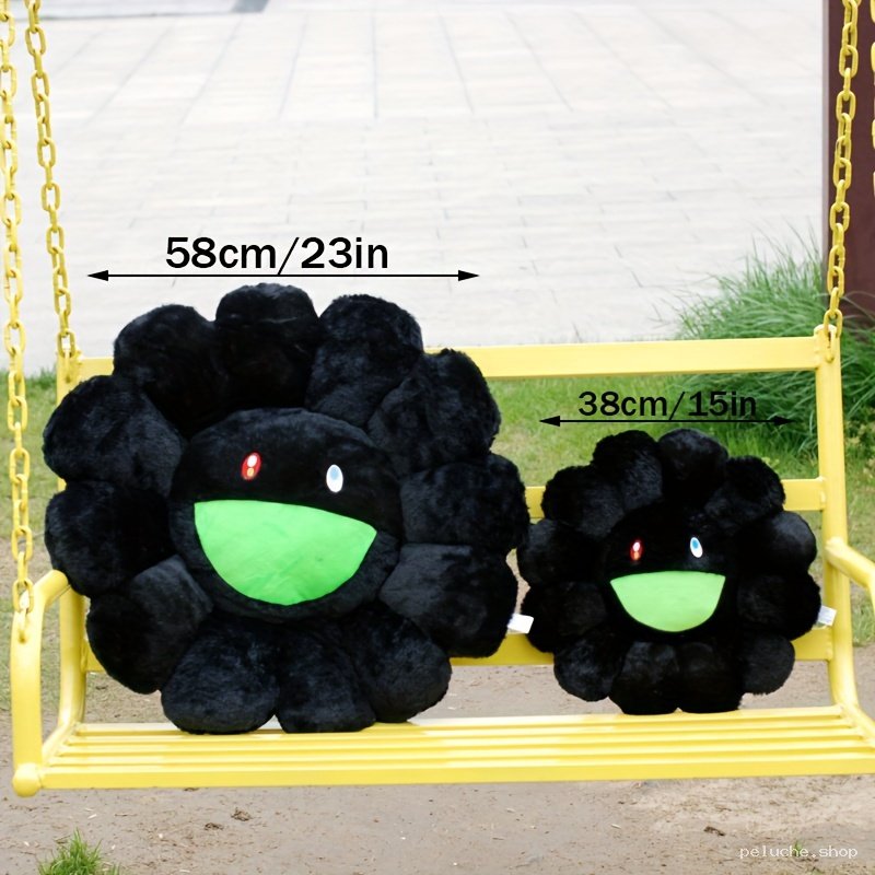 Peluche Fleur Noire Souriante – Coussin Déco Original & Doux