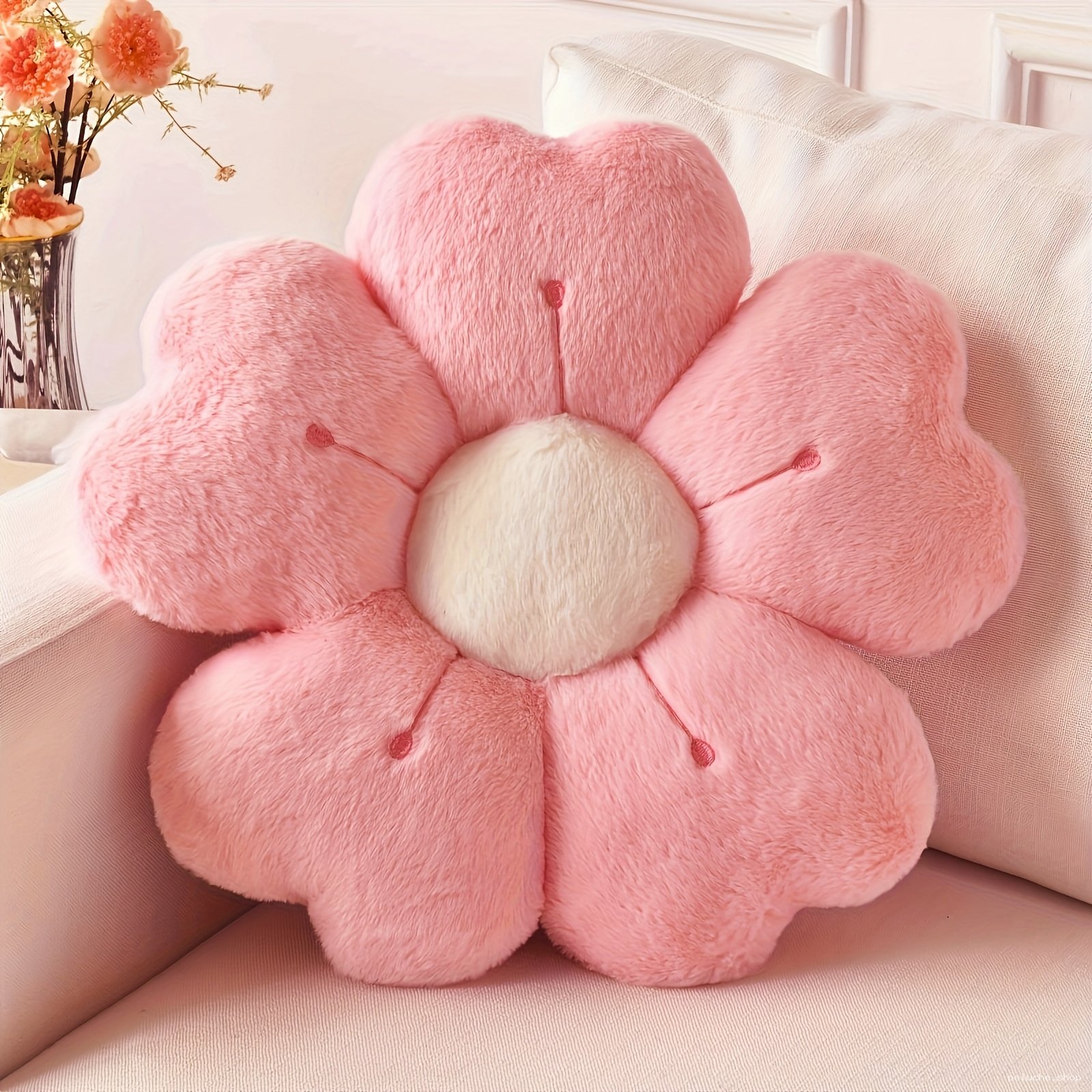 Coussin Fleur Rose en Peluche Douce - Déco Enfant & Salon