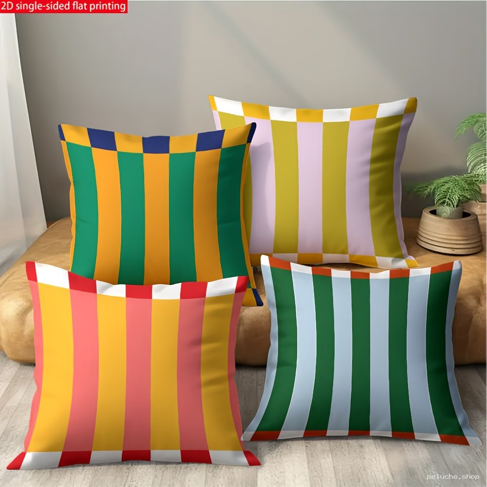 Coussins Déco à Rayures Colorées - Style Moderne et Vif