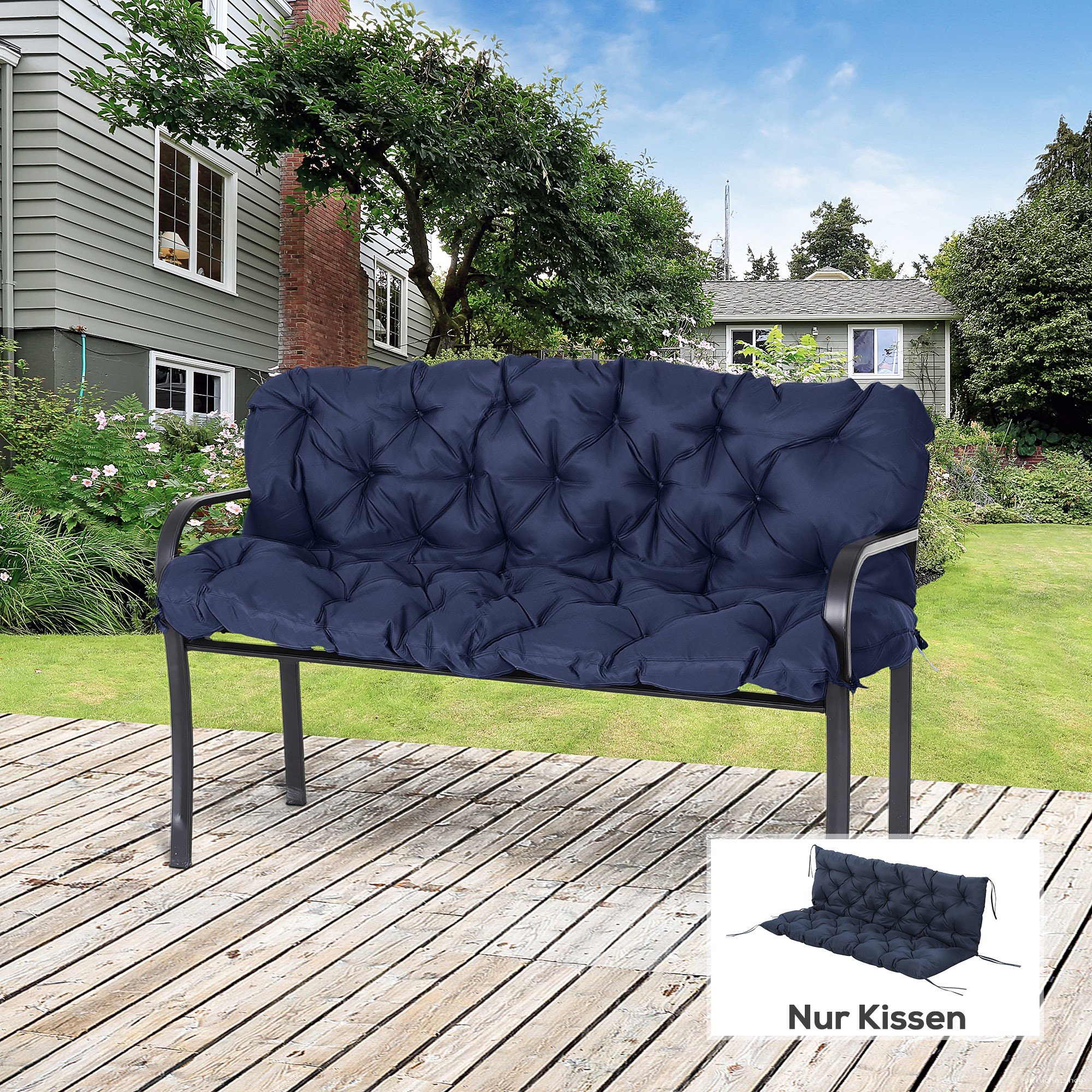 Coussin de Banc Extérieur Bleu Marine Matelassé Confortable
