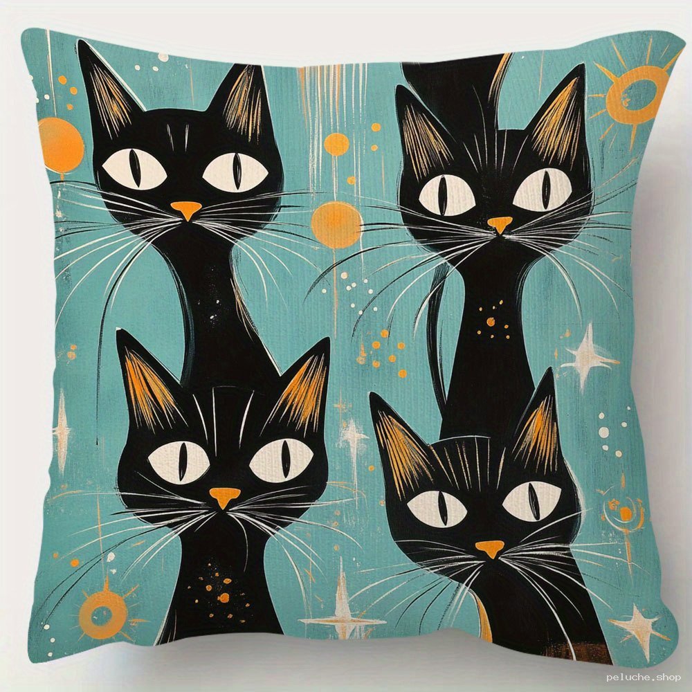 Coussin Chats Noirs Rétro Vintage | Décoration Maison