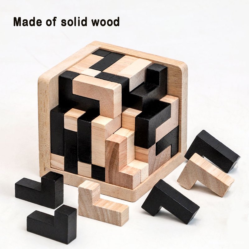 Casse-tête Cube 3D en Bois Massif Bicolore | Défi Logique