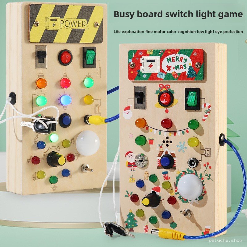 Tableau d'activité Montessori en bois, lumières et interrupteurs