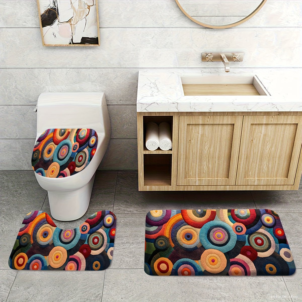 Ensemble de Tapis de Bain Abstrait Coloré - Design Moderne