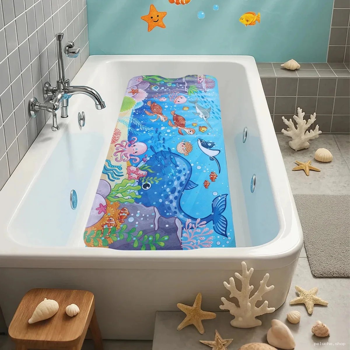 Tapis de Bain Enfant Antidérapant Océan | Baignoire Sûre & Amusante