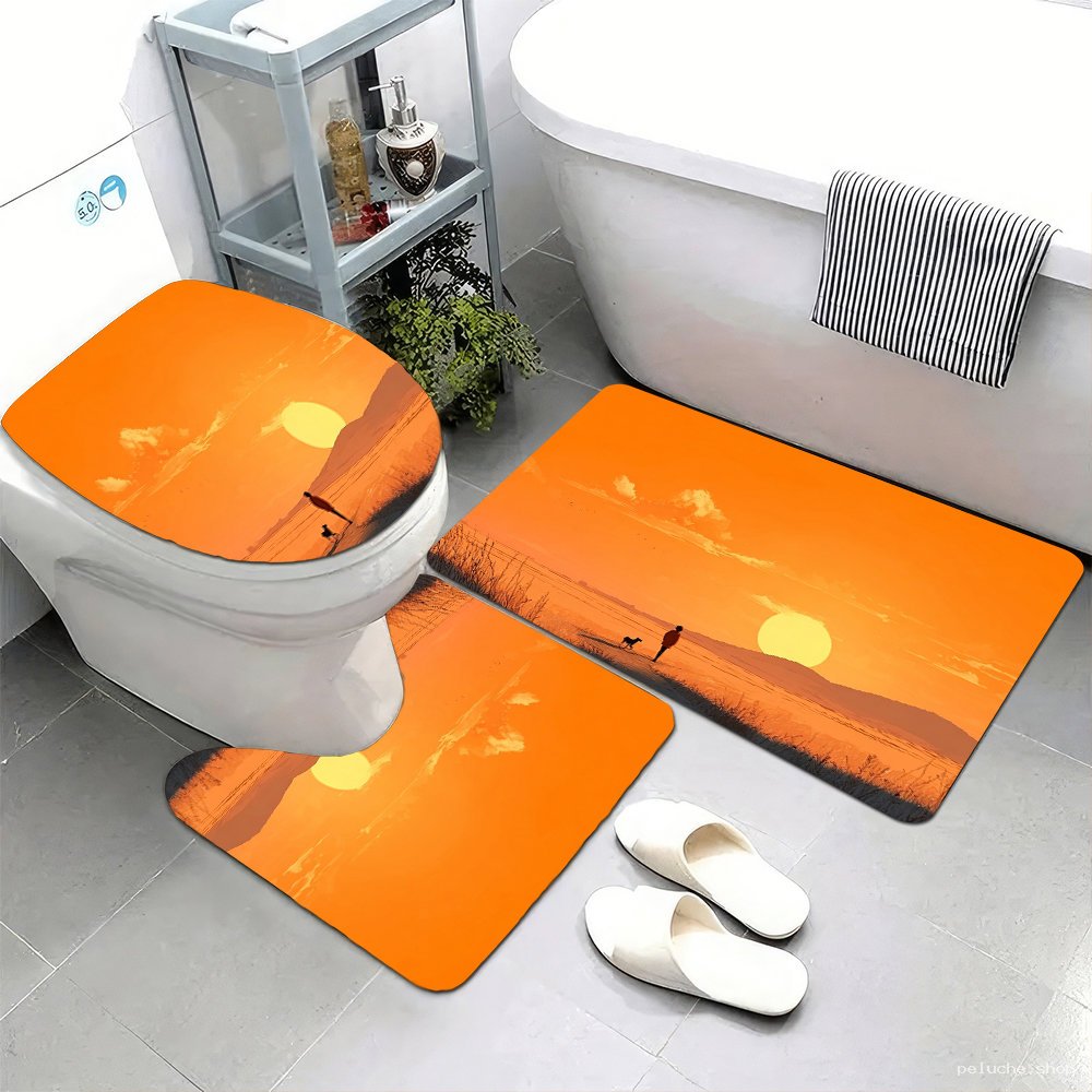 Ensemble Tapis de Bain Coucher de Soleil Orange | Déco Salle de Bain