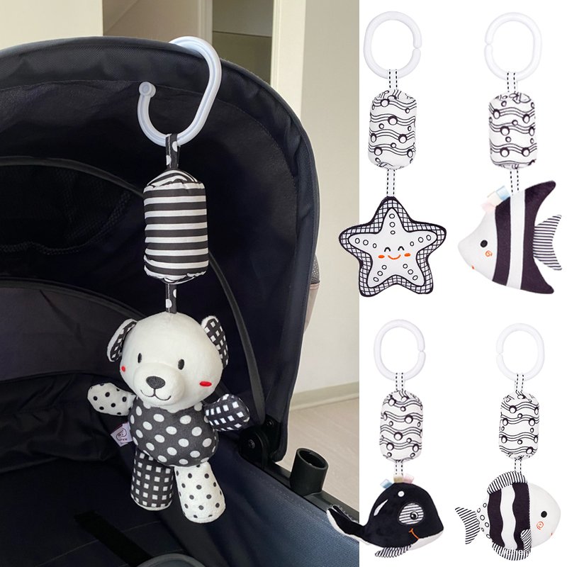 Jouets Poussette Bébé Noir & Blanc | Éveil Visuel Nouveau-né