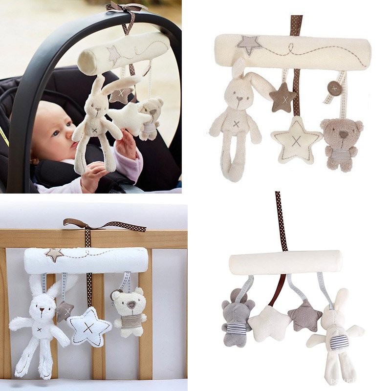 Mobile de Poussette et Lit Bébé en Peluche Lapin Étoile Ours