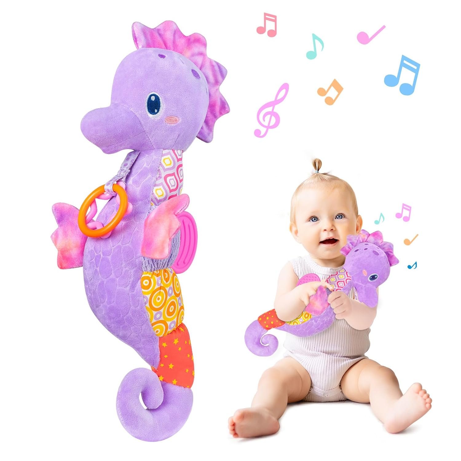Peluche Hippocampe Musicale pour Bébé - Jouet d'Éveil Doux