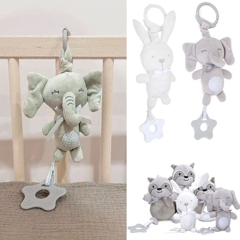 Hochets peluches bébé attache poussette lit éléphant lapin raton