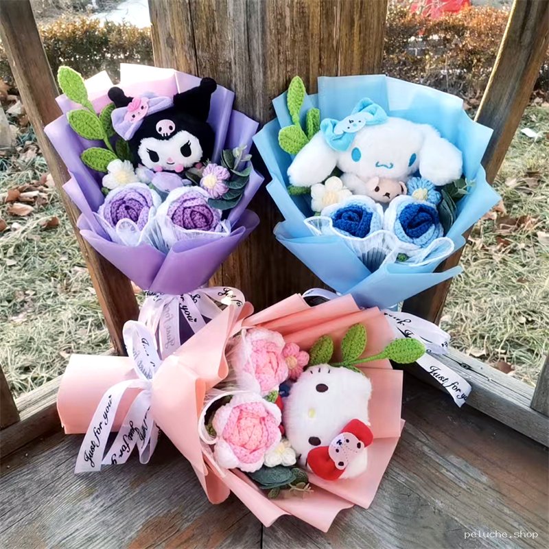 Bouquet Peluche Sanrio & Fleurs Crochetées - Cadeau Unique