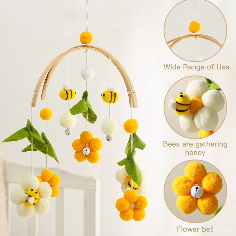 Mobile bébé abeilles et fleurs en feutre - Décoration chambre