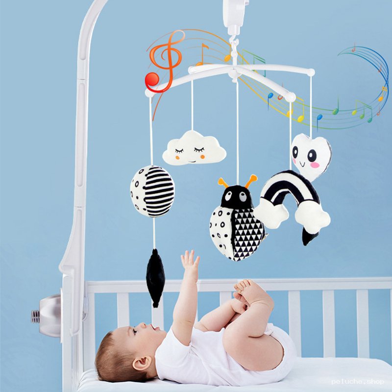 Mobile Bébé Noir & Blanc Musical - Éveil & Stimule Visuel