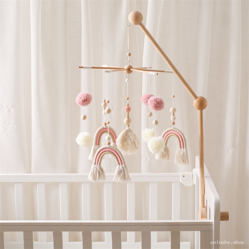 Mobile Bébé Arc-en-ciel Macramé | Déco Berceau Bohème Rose