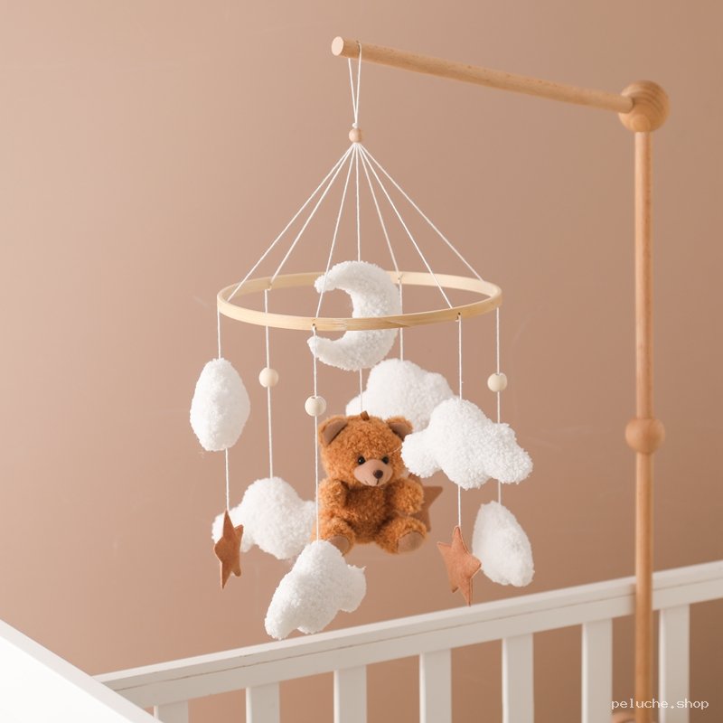 Mobile Bébé Ourson Nuages Lunes Étoiles | Déco Crèche Bois