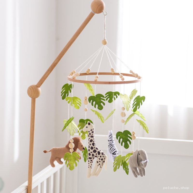 Mobile Bébé Safari Animaux Feutre & Bois | Déco Chambre Enfant