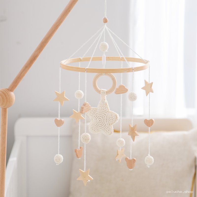 Mobile Bébé Étoiles & Bois Naturel - Décoration Berceau Douce