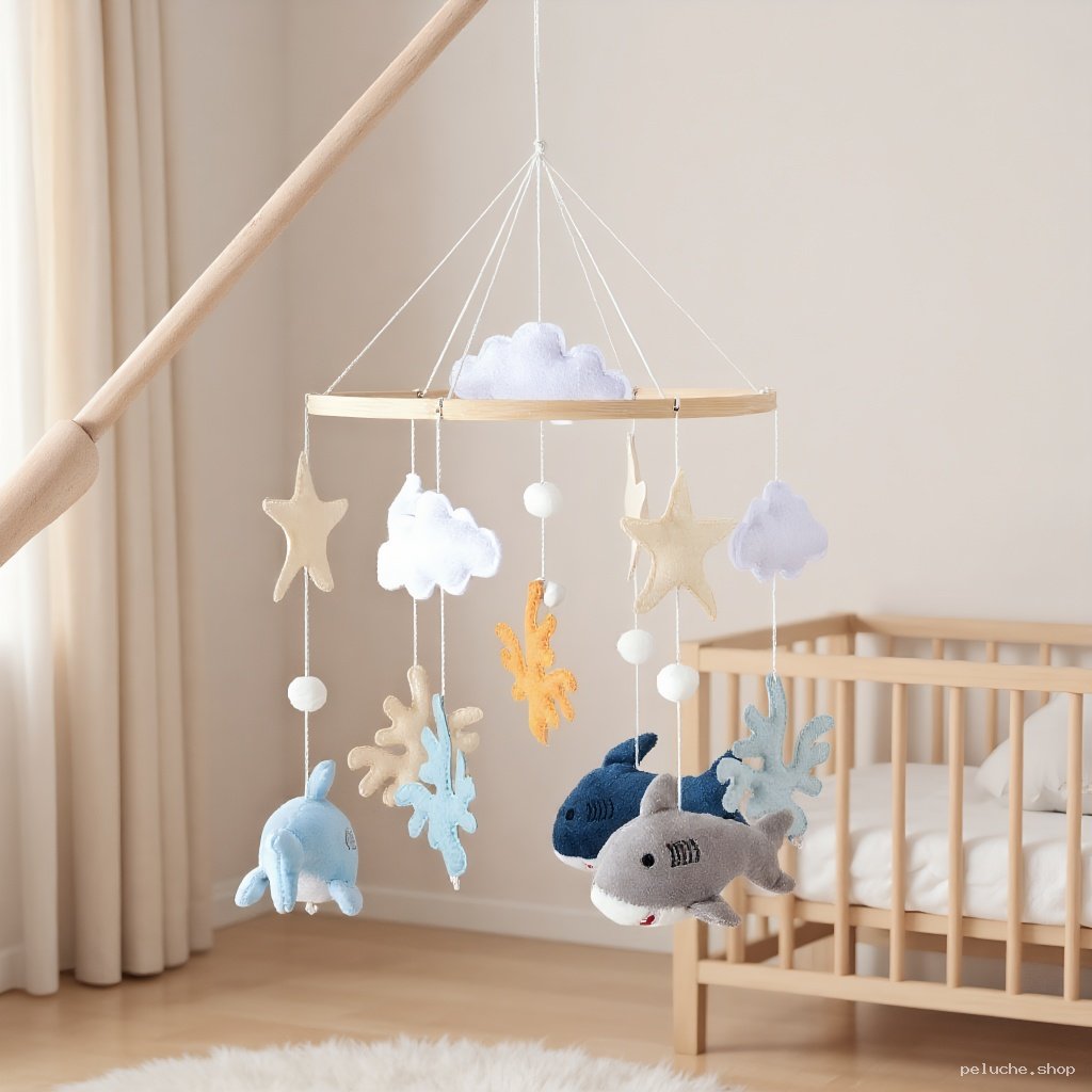 Mobile Bébé Marin Suspendu : Requins, Étoiles & Nuages Doux
