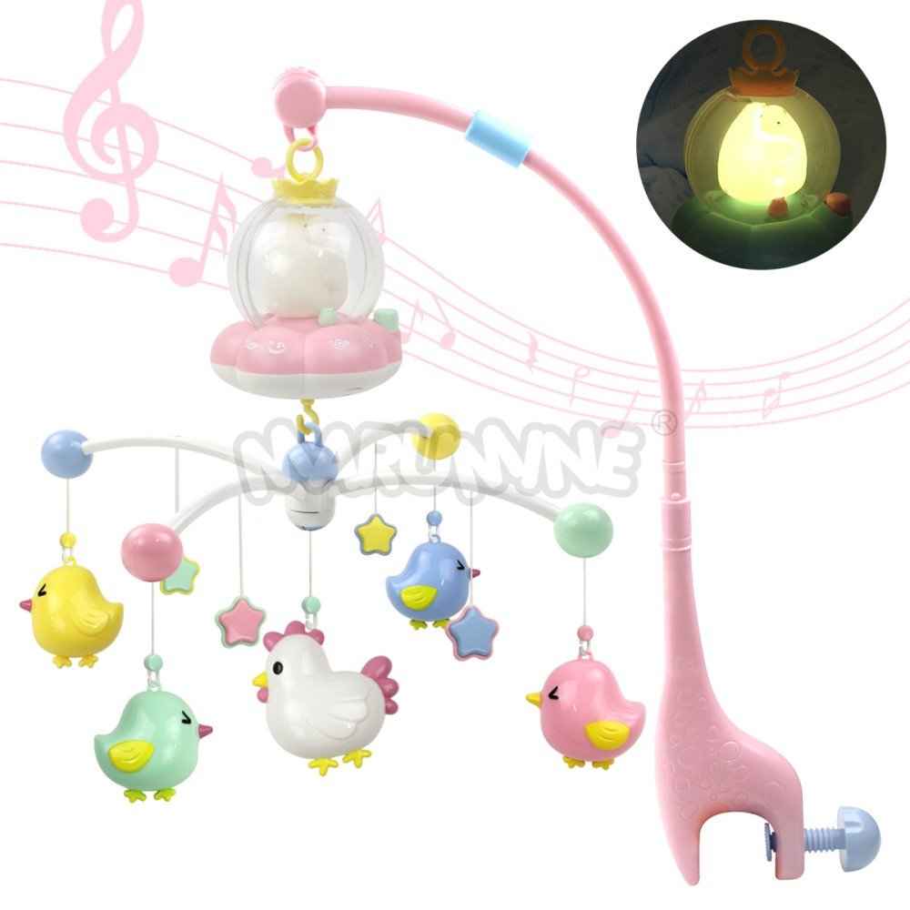 Mobile Musical Bébé Animaux Lumineux Rose - Berceuse et Jouets