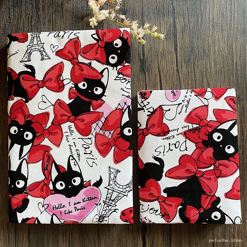 Tissu Chat Noir Parisien Nœud Rouge - Joli Design & Style