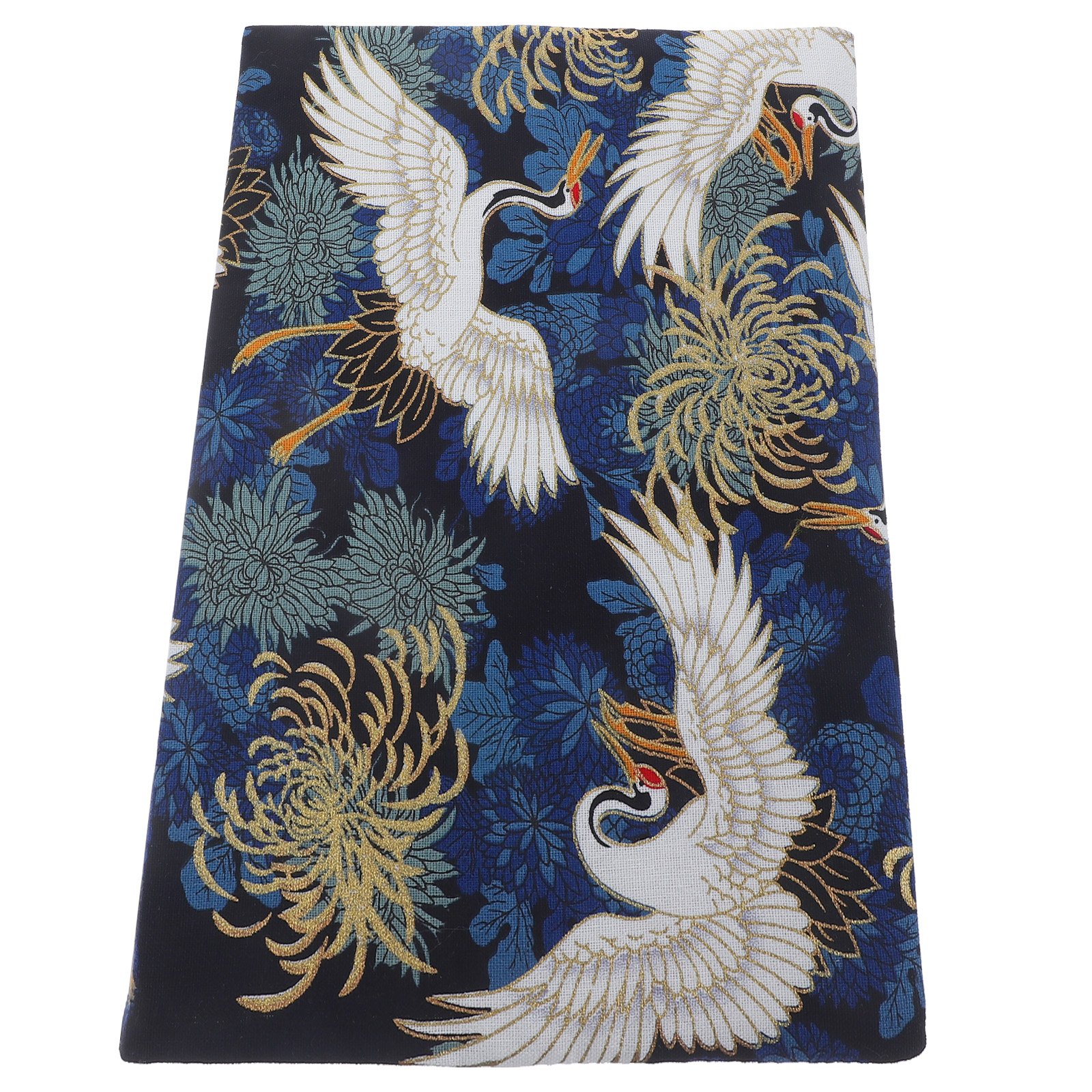 Tissu Japonais Grue Chrysanthème Bleu & Or - Élégance Asiatique