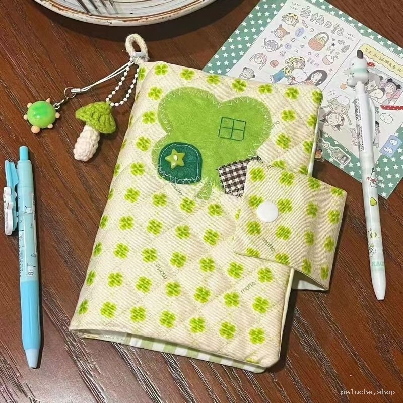 Trousse Papeterie Matelassée Trèfle Vert & Maisonnette