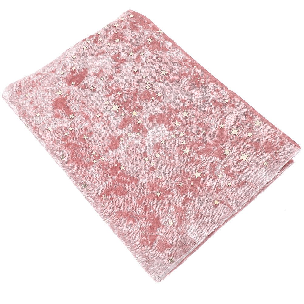 Tissu Velours Écrasé Rose à Étoiles Dorées - Doux & Élégant