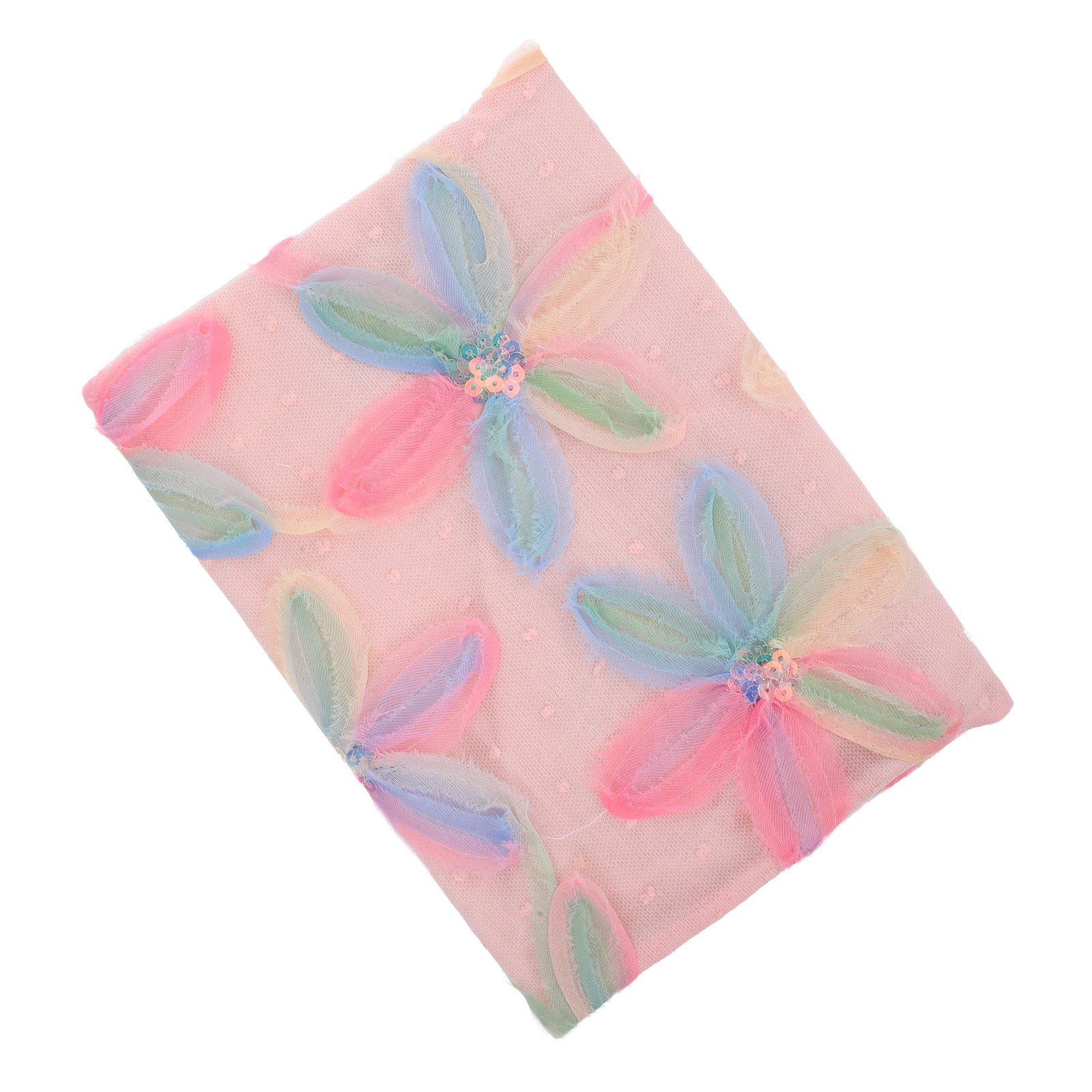 Tissu Maille Rose Poudré Fleurs Pastel Pailletées Décoration