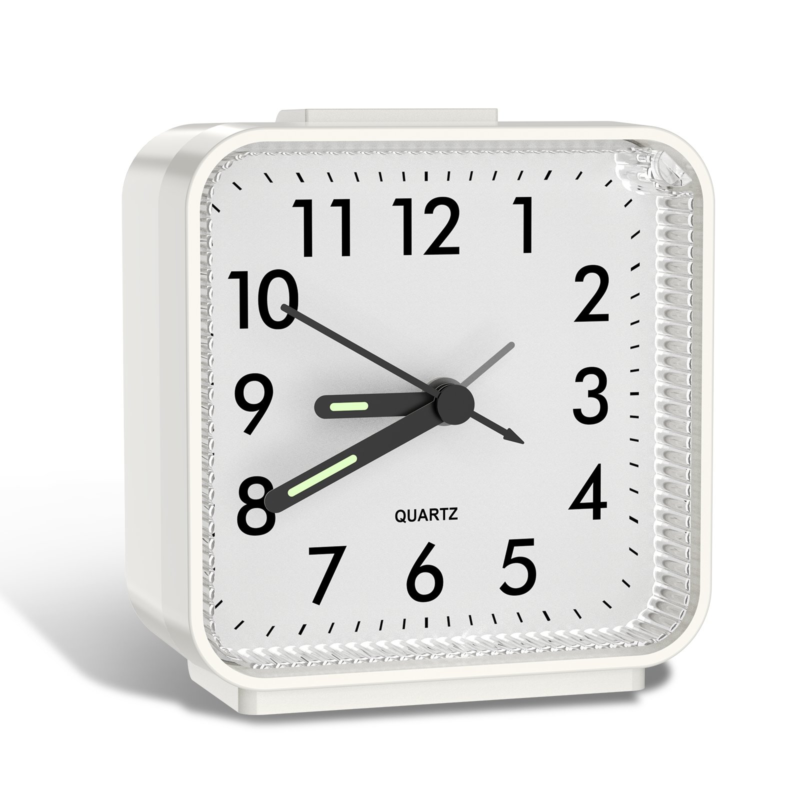 Réveil Carré Blanc Quartz Lumineux - Design Moderne et Silencieux