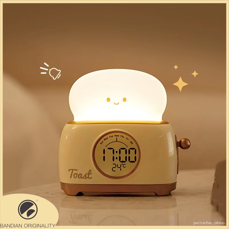 Réveil Veilleuse Toast Mignon - Lampe LED Horloge Digitale