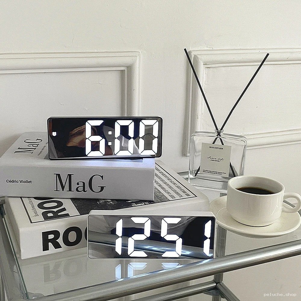 Réveil Digital LED Miroir Design Moderne | Horloge de Bureau