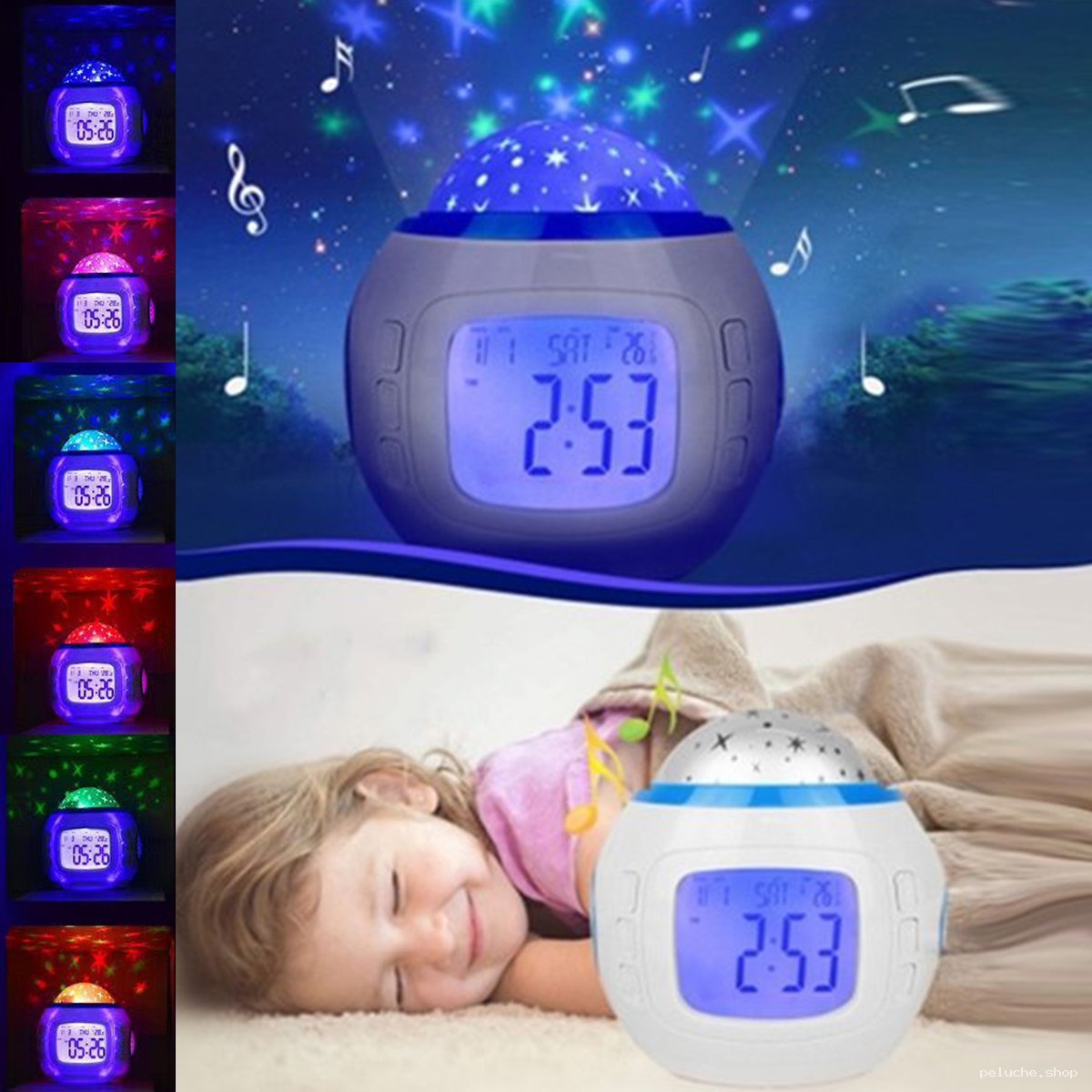 Réveil Enfant Projecteur Ciel Étoilé Musique LED Multicolore
