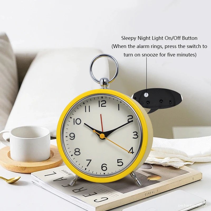 Réveil Matin Design Jaune - Snooze 5 min & Lumière Douce