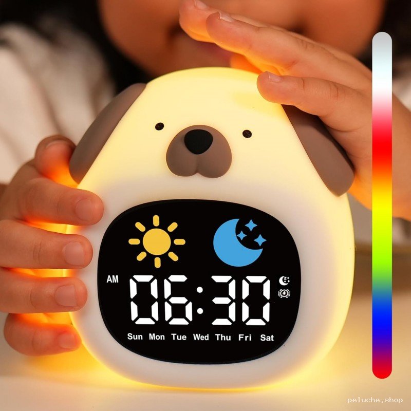 Réveil Chien Lumineux Enfant - Veilleuse & Horloge Éducative