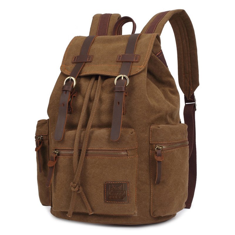 Sac à Dos Vintage en Toile Marron et Cuir Kangko
