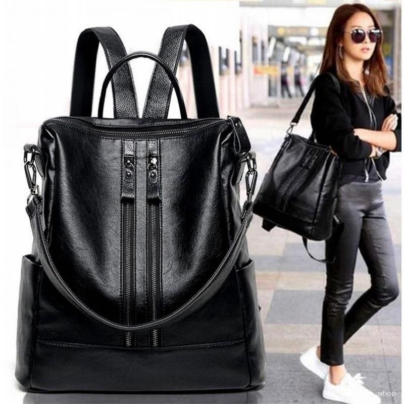 Sac à Dos Femme Cuir Noir Chic - Porté Épaule & Dos