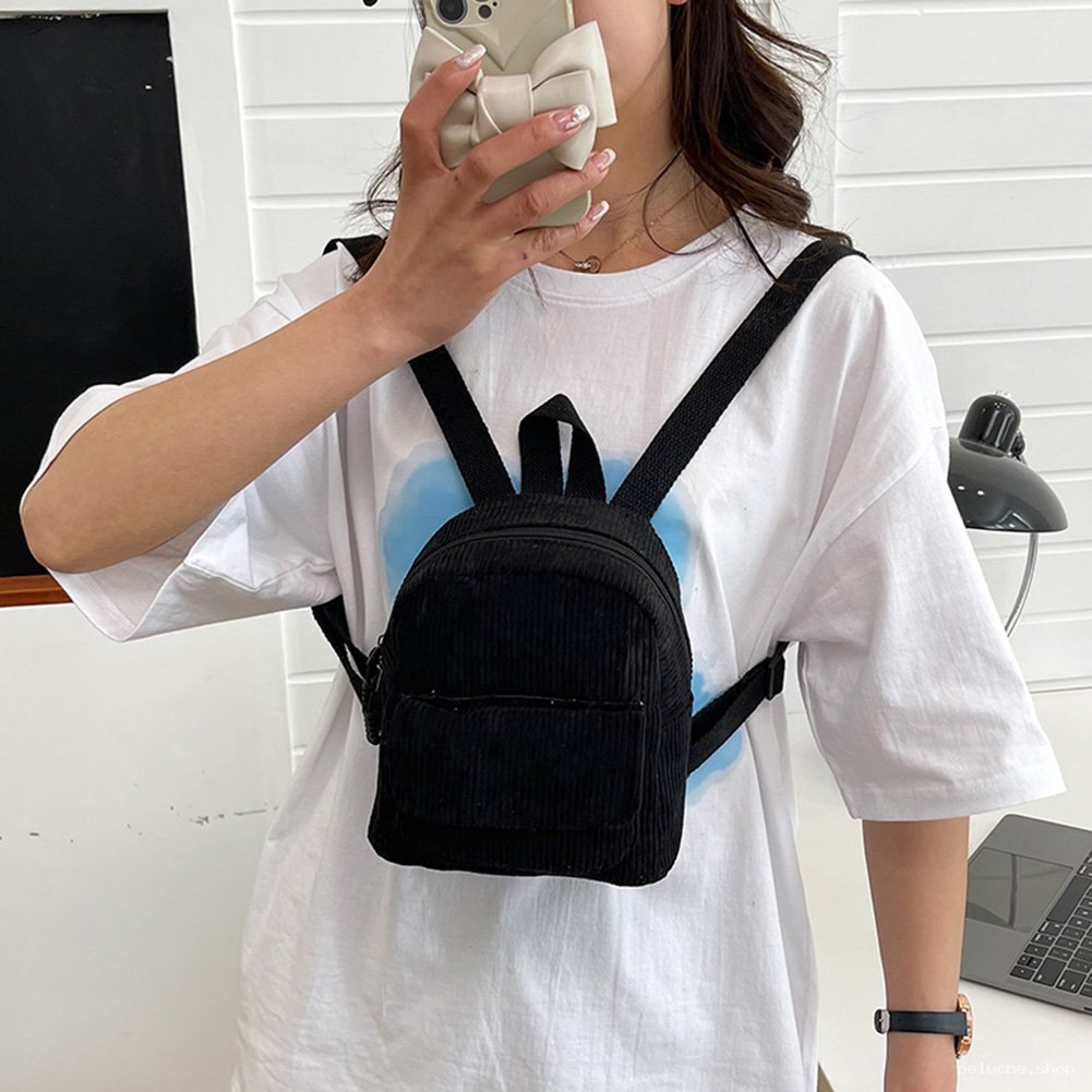 Mini Sac à Dos Noir en Velours Côtelé - Style Tendance