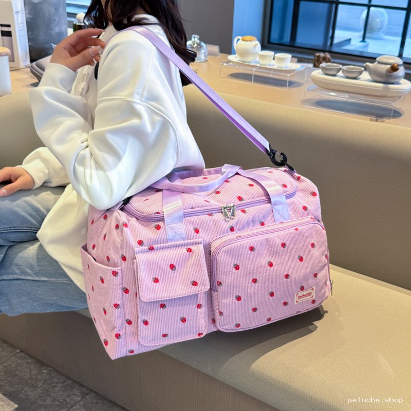 Sac de Voyage Côtelé Violet Fraises - Bandoulière & Poches