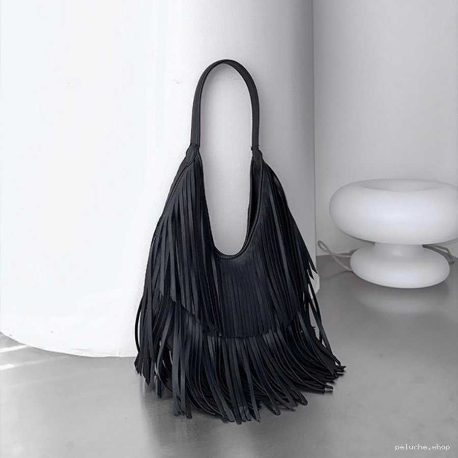 Sac hobo noir à franges élégant | Sac épaule tendance