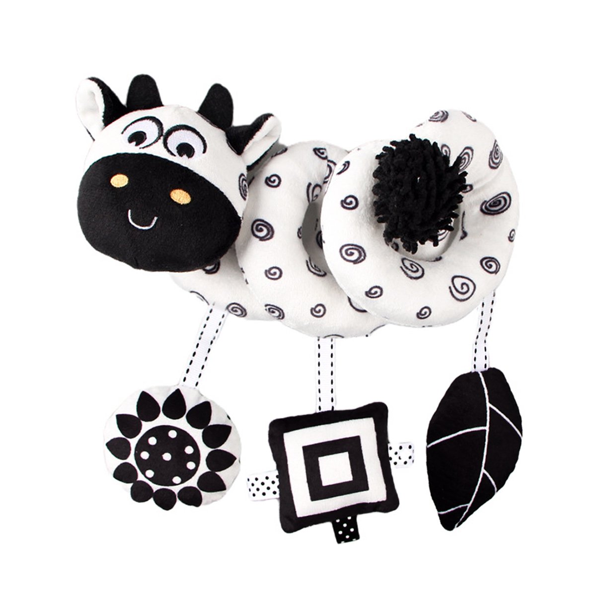 Jouet d'éveil spirale vache noir et blanc pour bébé