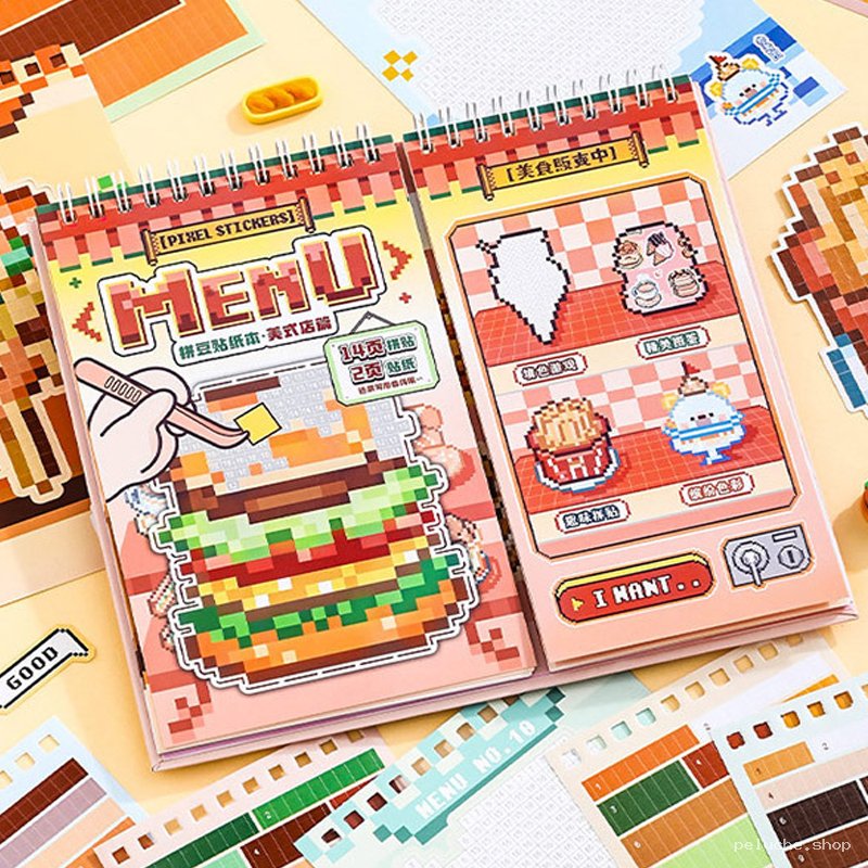 Livre de stickers pixel art fast-food - Créez votre menu !