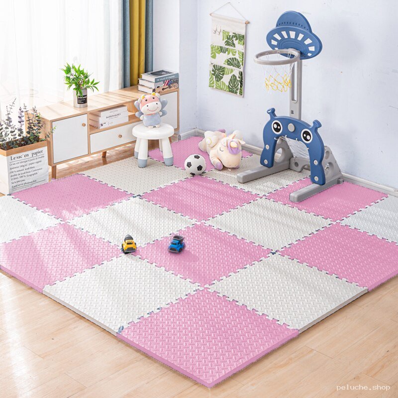 Tapis de jeu en mousse enfant - Dalles rose et blanc