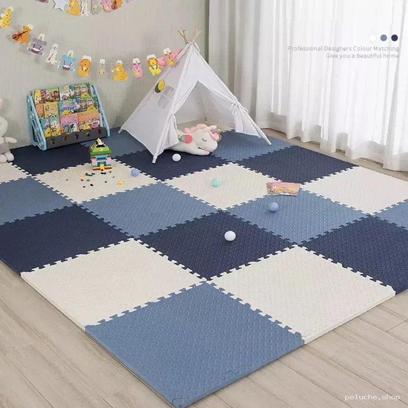 Tapis de jeu bébé en mousse | Dalles emboîtables bleues & blanches