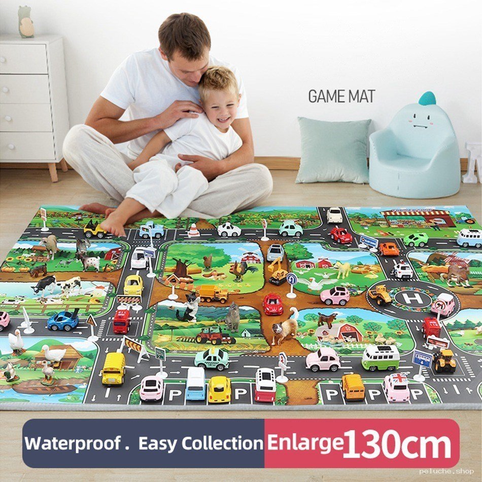Tapis d'éveil géant 130cm pour enfants - Scène de ville et ferme