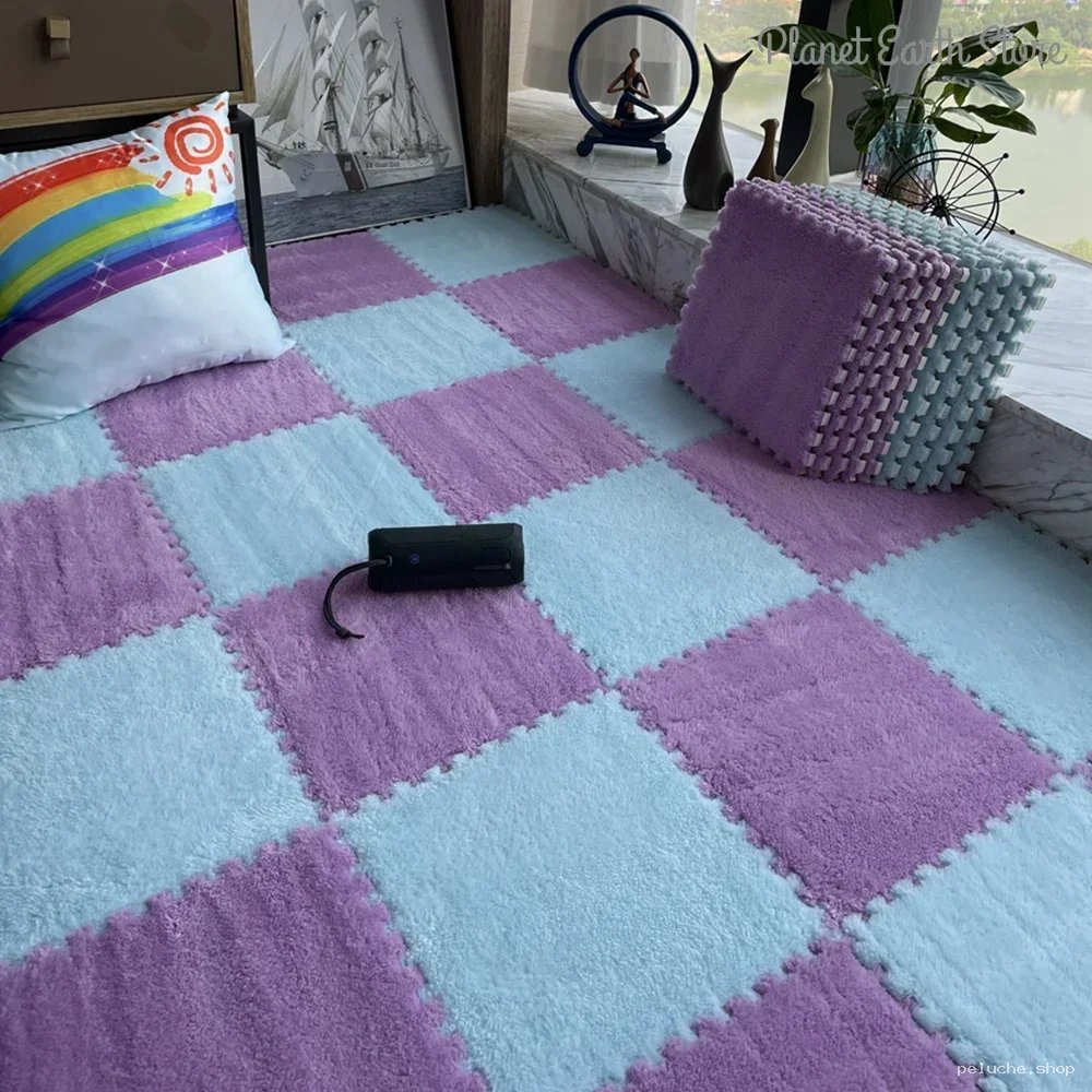 Dalles de sol douces en peluche violet & bleu pour enfant